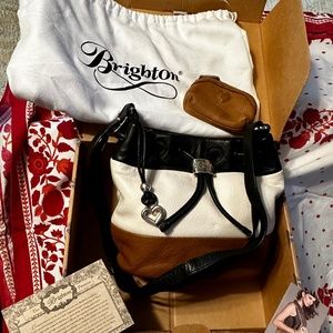 Brighton Brit Bucket Crossbody Bag Black/white/nutmeg